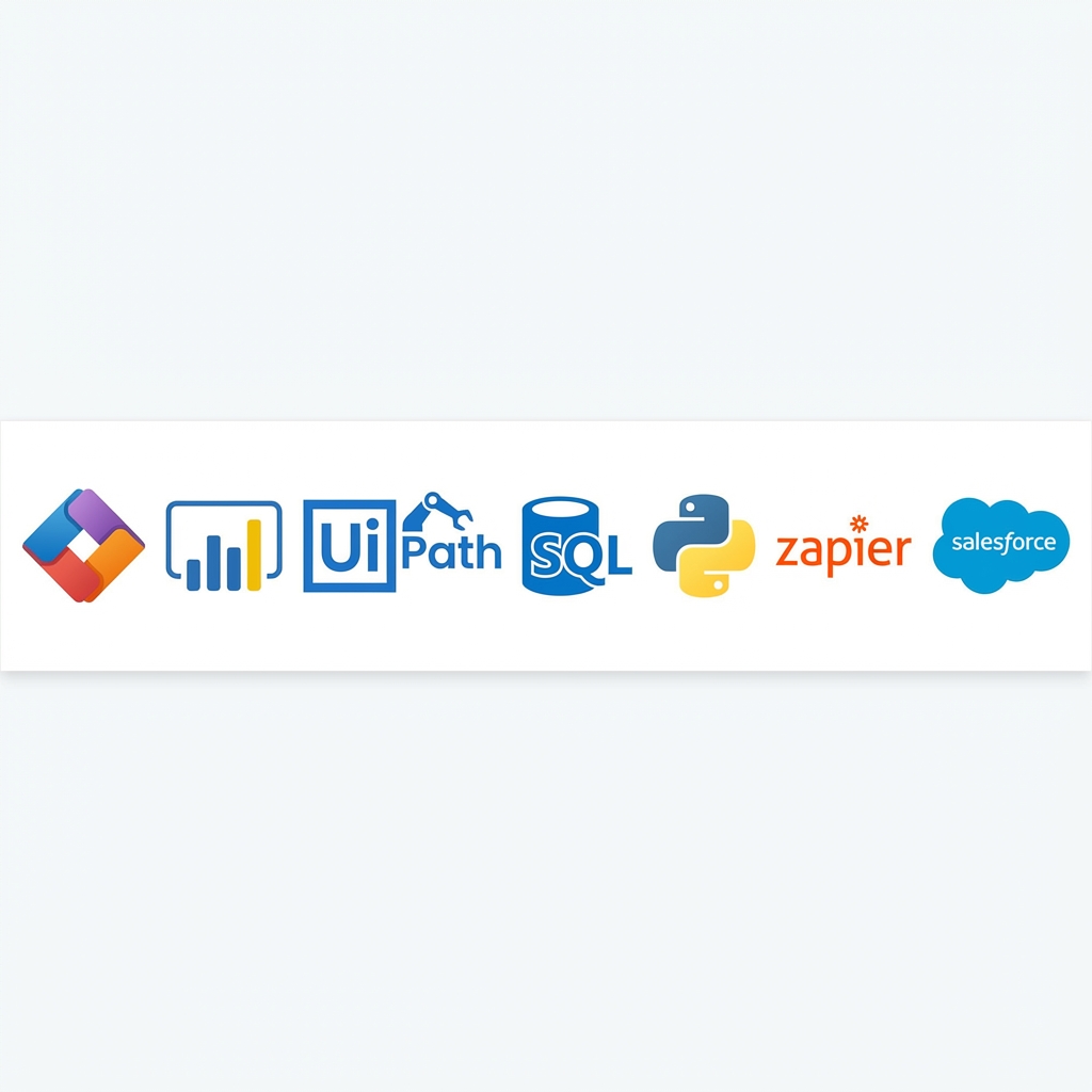 Microsoft Power Platform, Power BI, UiPath, SQL, Python, Zapier, Salesforce